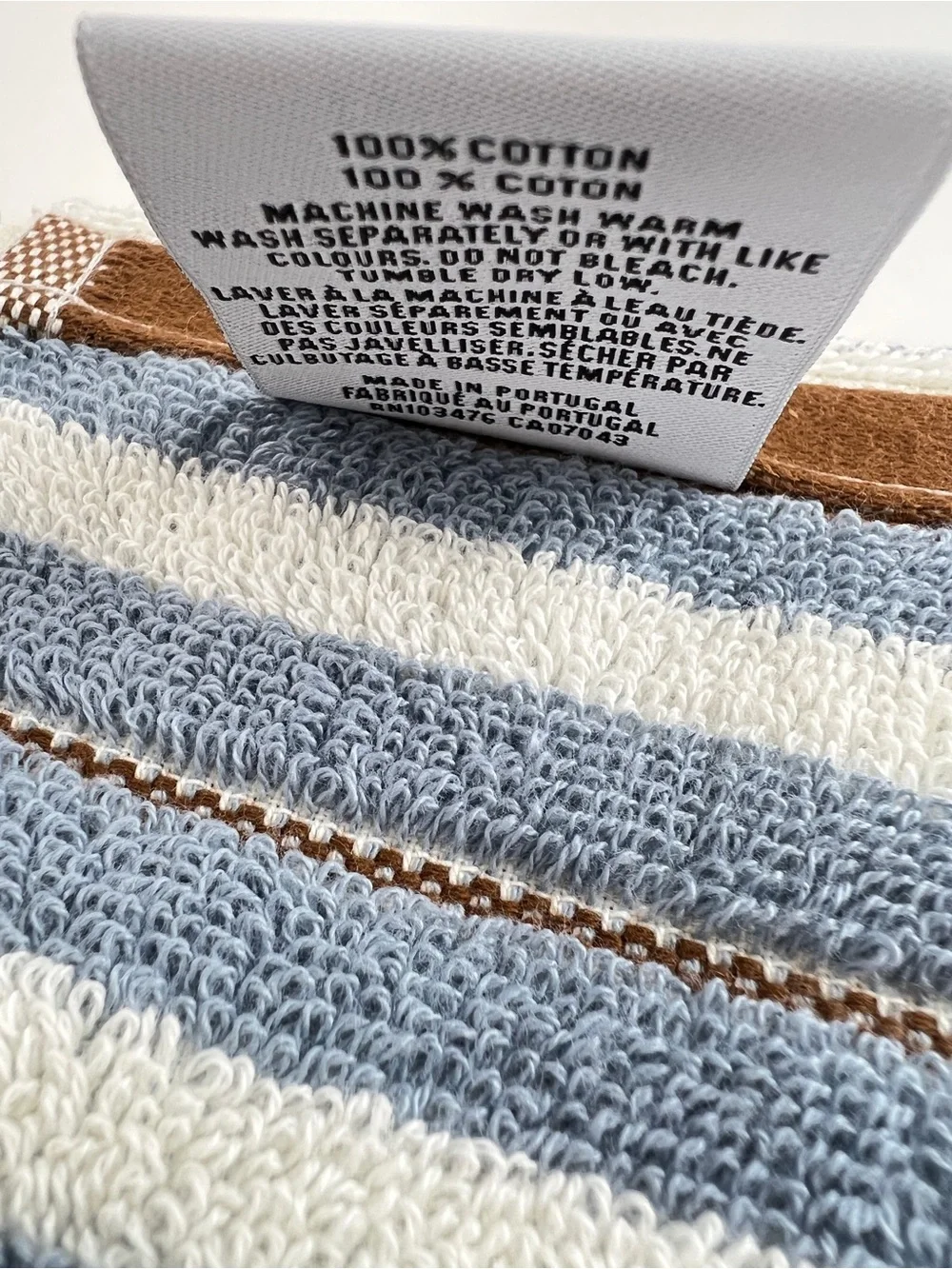 Bianca Bath Towel Set Blue Cream Brown Striped Soft Cotton Portugal 2 Pc NEW
